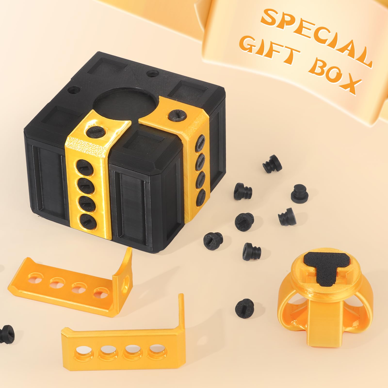 annoying kids Christmas gifts funny gift box for money and card holder.large gag prank case with screws. (black and gold)