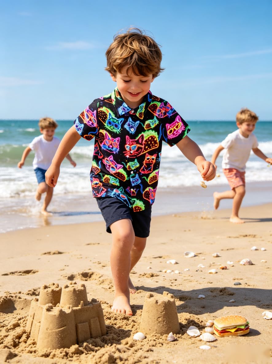 ALISISTER Camisa neón para Chicos Camisa Hawaiana de Manga Corta niños con Botones Camisa Informal de Verano 3-10 años