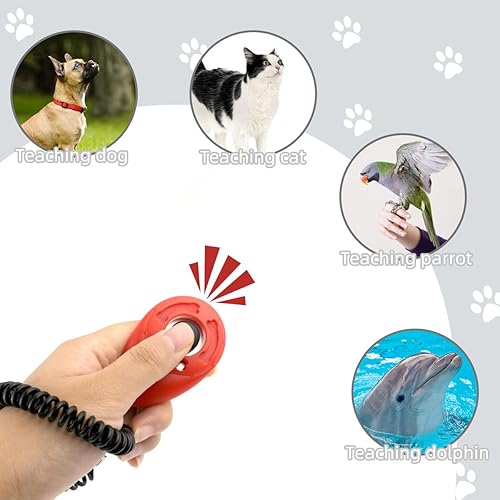 Miniatura 5 de yuntop Clicker de entrenamiento de mascotas de 4 piezas con correa para la muñeca y bolsa de entrenamiento de perros, clicker de entrenamiento para