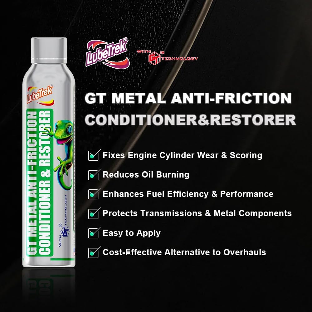 LubeTrek® GT Metal Anti-Friction Conditioner & Restorer - Engine Treatment & Oil Additive for High-Mileage Cars - Reduces Friction, Stops Oil Burning, Fixes Cylinder Wear & Restores Performance