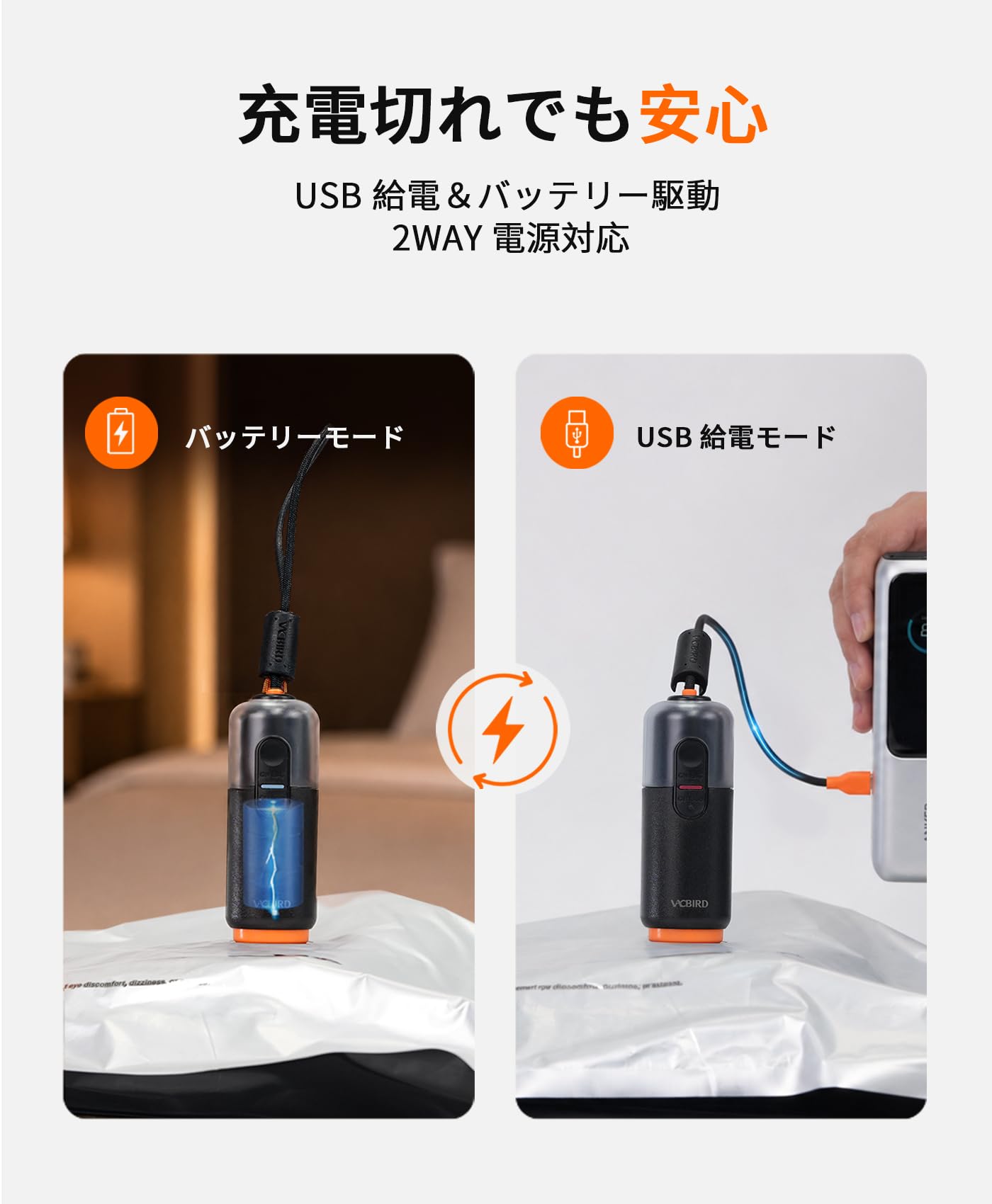 Amazon｜Vacbird 旅行用圧縮袋 衣類圧縮袋 USB 電動ポンプ 衣類収納