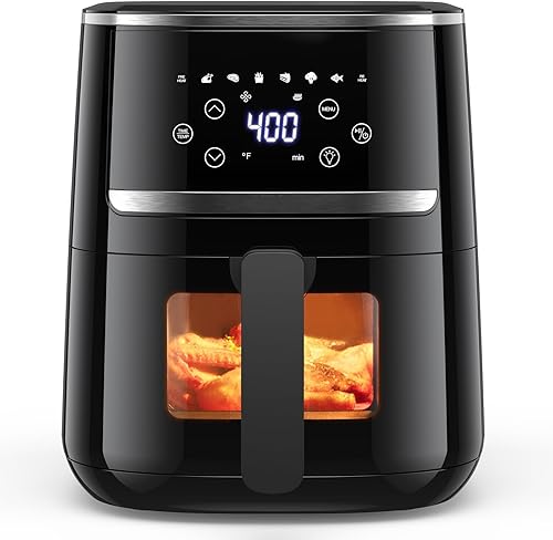 Freidora de aire de 5 cuartos de galón, freidora de aire 8 en 1 con ventana de perspectiva, freidora de aire sin aceite, pantalla táctil de bajo