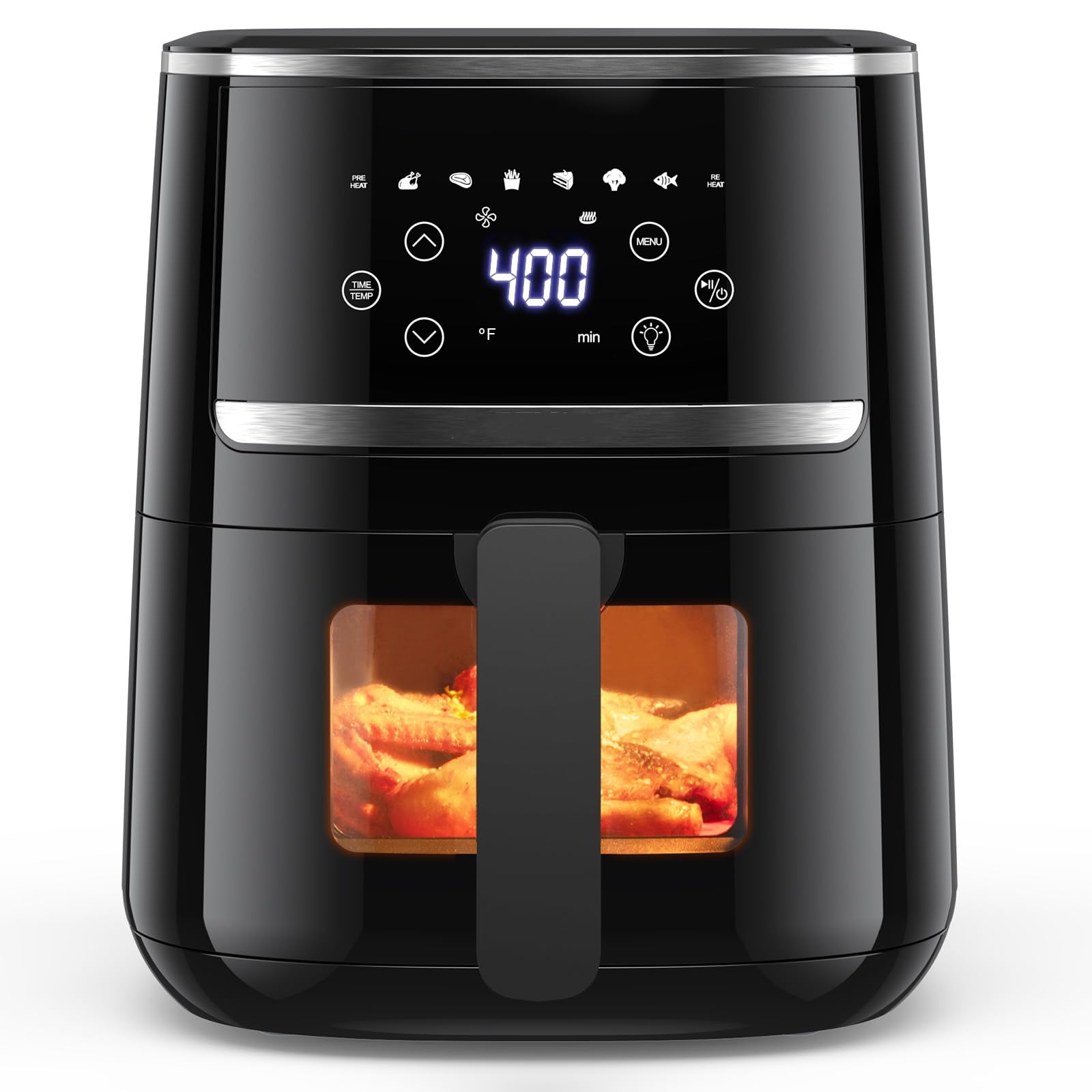 GarveeHome Air Fryer 5 QT 8-in-1 Functions, Air Fryer Oven with Touch Screen, Air Fry, Roast, Bake, Broil, Preheat Mode, Digital Small Air Fryer, Nonstick Dishwasher-Safe Basket, Black