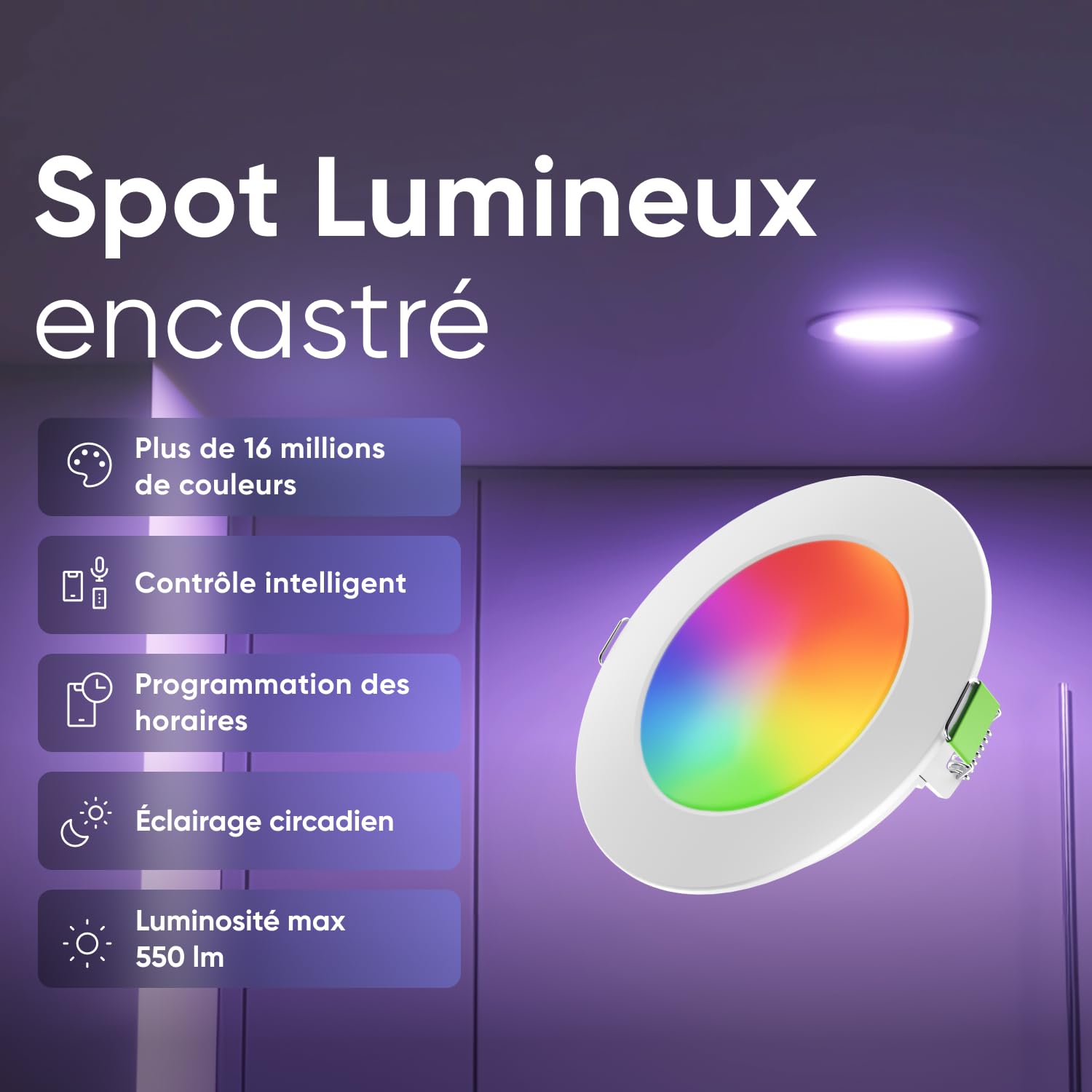 Nanoleaf Ampoule Connectée WiFi LED Spots Encastrés,Compatible Alexa/Google Home/App, Intelligente Dimmable Ampoule Multicolore 550LM 1200K-6500K, Découpe 75–85 mm