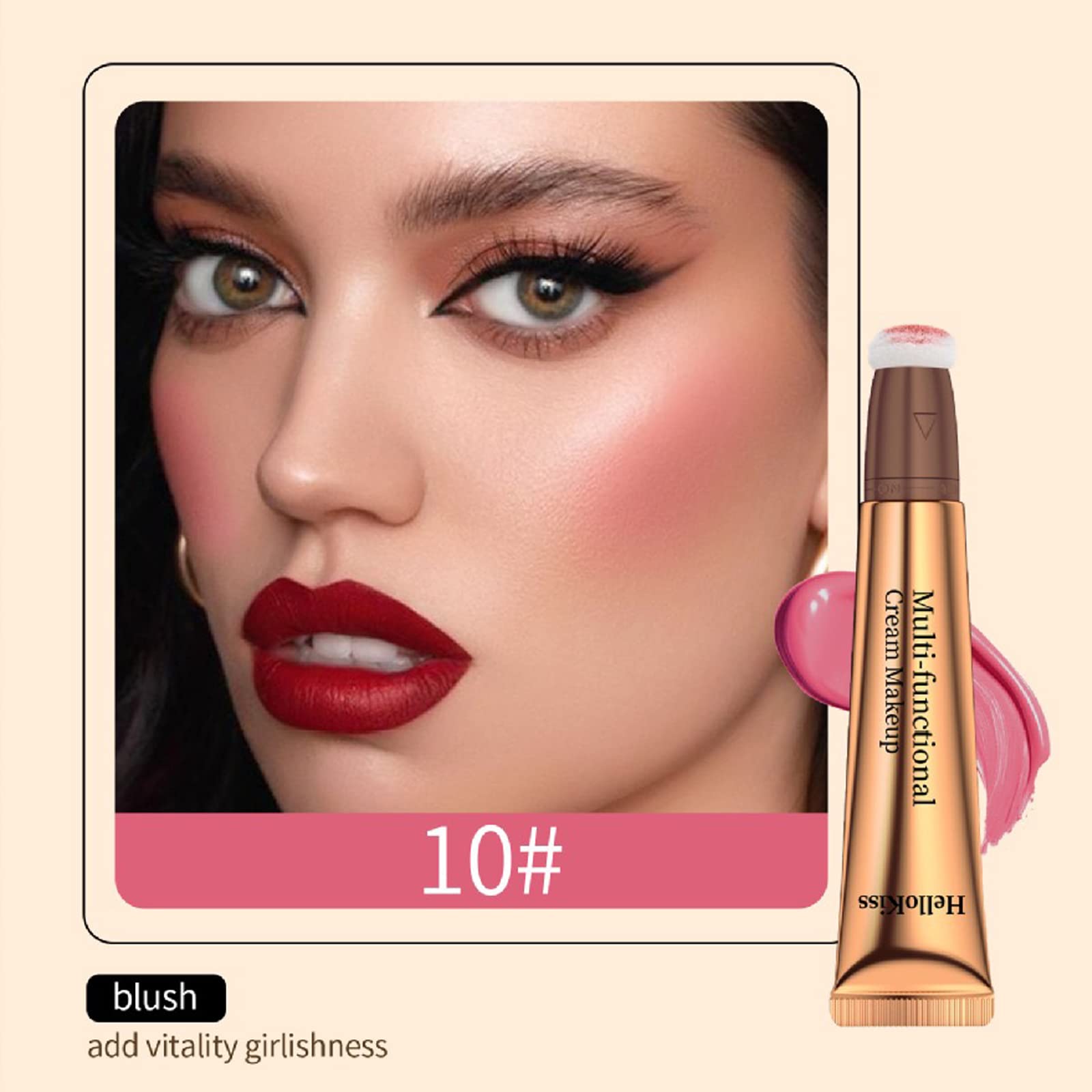 Blush Beauty Wand, Long-Lasting Liquid Blush for Cheeks, weightless Blendable Soft Cream Face Blush, Waterproof High Pigmented Natural Matte Blush Makeup(#10)