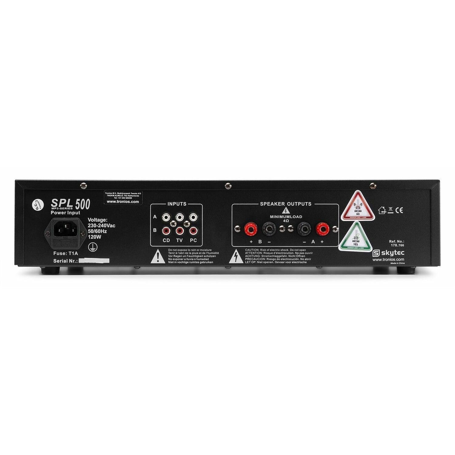 Skytec SPL500MP3 - Amplificateur professionnel, 2X 250 Watts Noir, SD, MP3, USB idéal pour une utilisation mobile, DJ, HIFI, Home Cinéma
