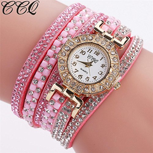 AMA(TM) Women Fashion Casual Analog Quartz Rhinestones Bracelet Watches Wrap Around Wristwatch Gifts (F)