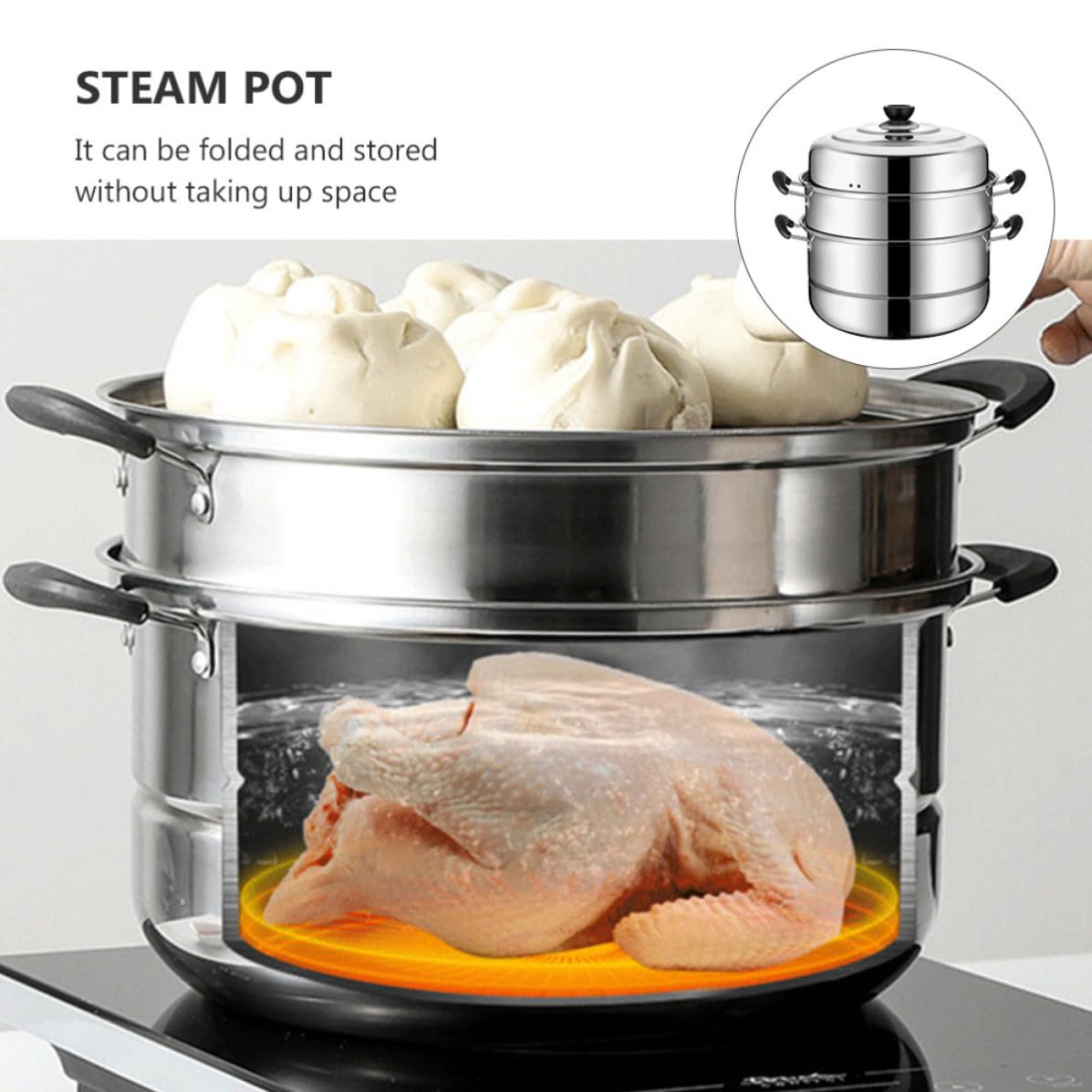 jojofuny Vaporera de Acero Inoxidable Utensilios de Cocina para Cocinar al Vapor Hogar de 3 Capas Resistente a Altas Temperaturas Color Aleatorio para Cocina a Gas