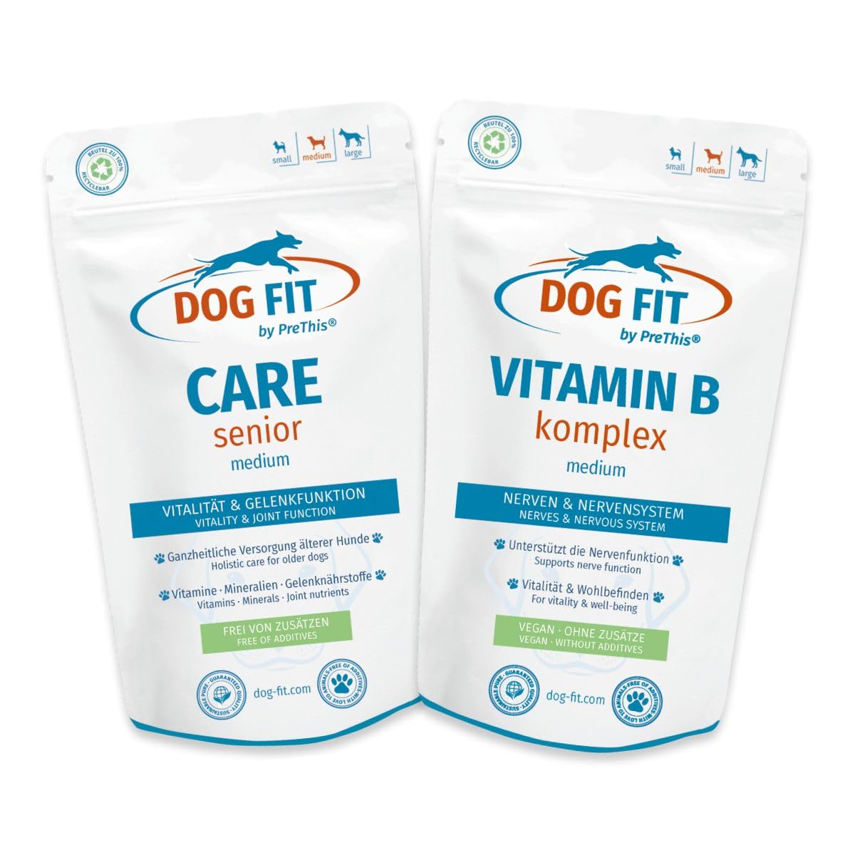 DOG FIT by PreThis® Senior-Vital-Bundle für Hunde: Care Senior & Vitamin B Komplex medium 10-25 kg I Ganzheitliche Unterstützung für Gelenke, Knochen & Nerven älterer Hunde