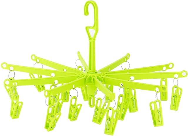 HANGERWORLD 20 Pegs Plastic Sock Dryer Lime Green Foldable Hanging Drying Rack (single pack)