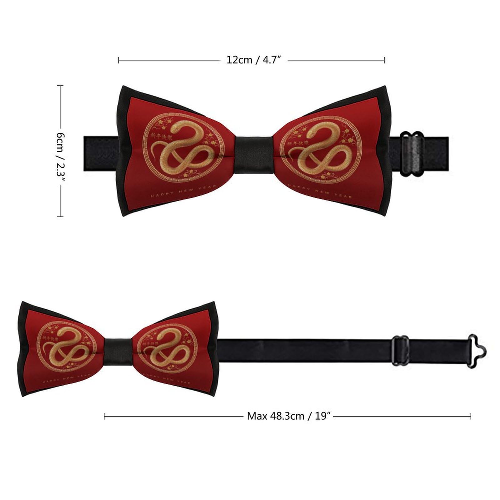 GoasNei Year Of The Snake 2025 Happy Chinese New Year 2025 Bow Tie for Men Adjustable Necktie Funny Tie Neck Ties for Weddings Party