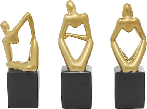 Miniatura 8 de Deco 79 Escultura de porcelana para personas sentadas, juego de 3 4 pulgadas de ancho, 13 pulgadas de alto, oro