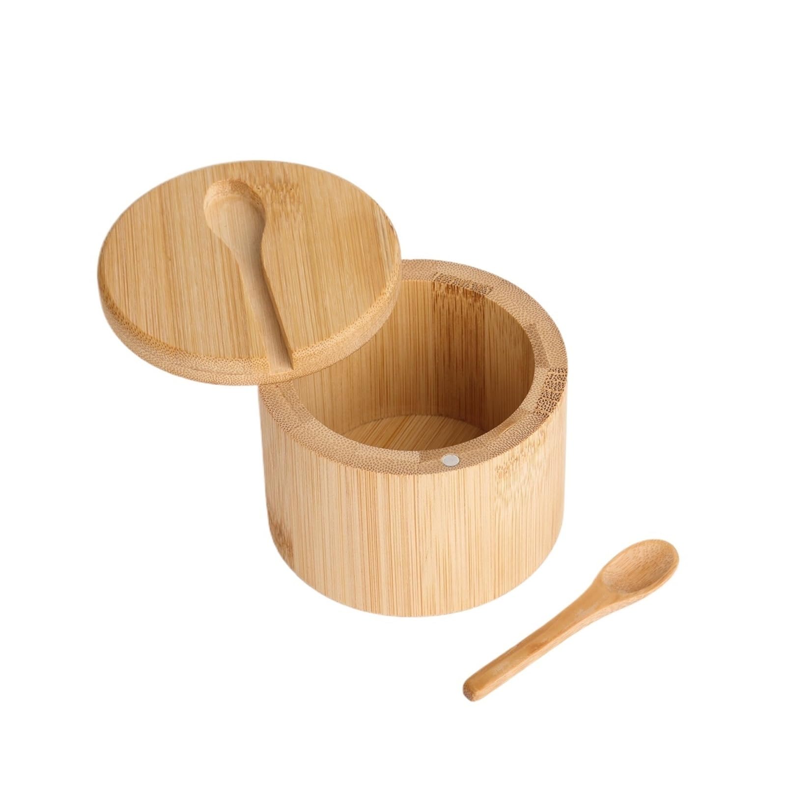 LuoAXINN Wooden Salt Cellar Salt Pepper Condiment Set with Magnetic Lid Wooden Jars Sugar Container Spice Storage Pot(Bring a spoon)