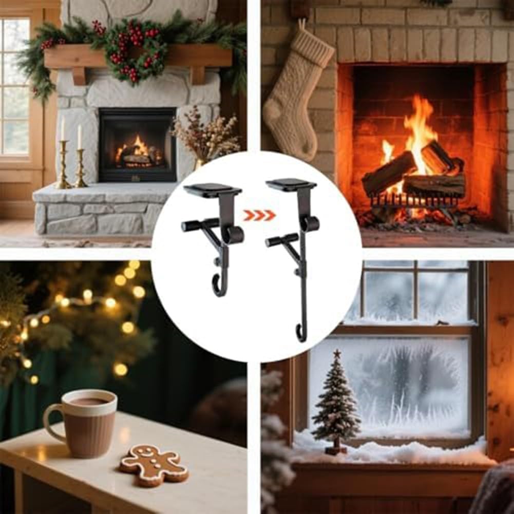 ZYWUOY Colgador de guirnalda resistente, soporte para calcetines de Navidad, gancho de mantel, diseño ajustable sin taladro, metal resistente a la corrosión para decoración de chimenea interior y