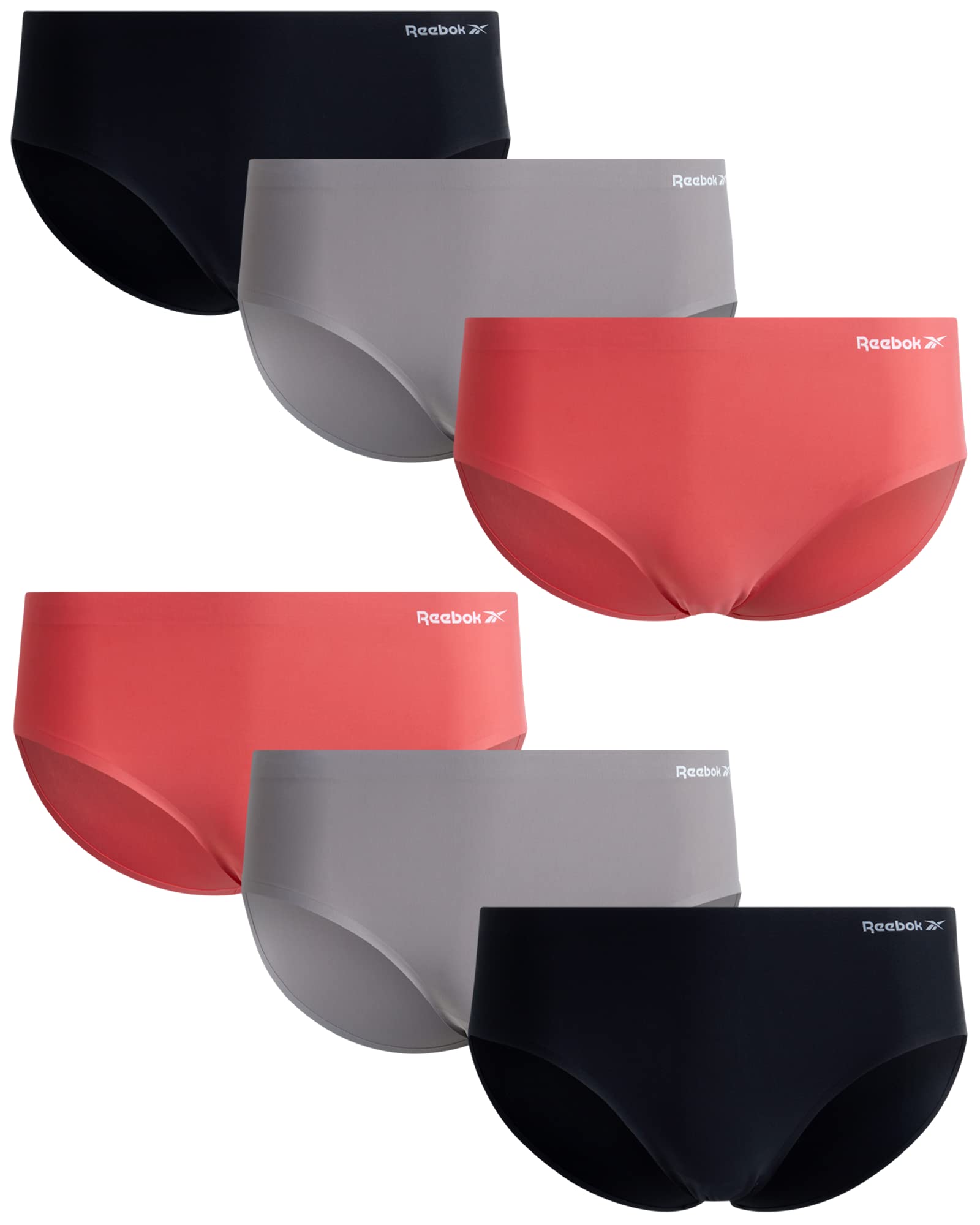Reebok Womens Hipster Underwear - 6 Pack Soft Stretch Performance No Show Briefs Hipster Panties Seamless Underwear for Women