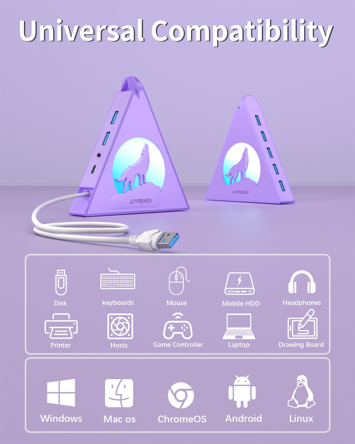 Hub USB 3.0 a 7 porte, splitter USB verticale con illuminazione RGB, trasferimento dati ad alta velocità da 5 Gbps, cavo di prolunga da 0,8 m, hub USB Tower per PC, laptop, MacBook, PS5, Xbox, unità