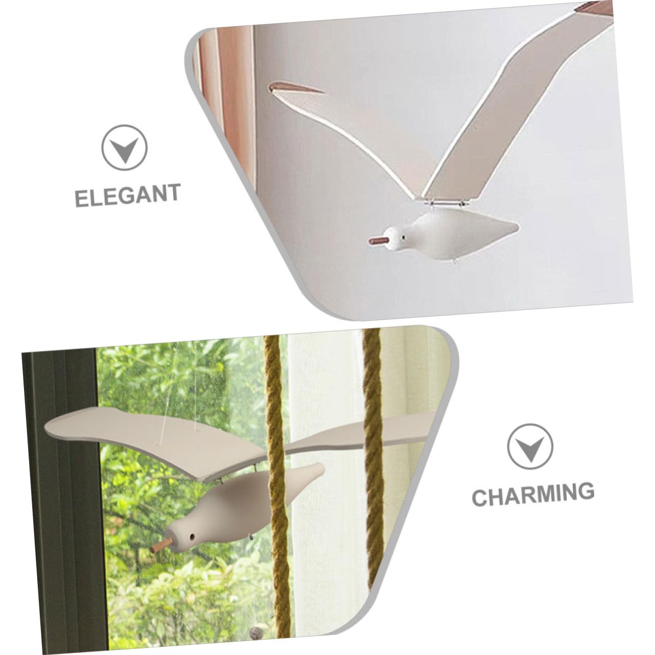 BESTYASH Decorazione da Appendere in Legno Uccelli Volanti Corda di Juta Bianca Ornamento per Parete Camera Ragazzo Ragazza e Soggiorno Design Unico e Lavorazione Fine