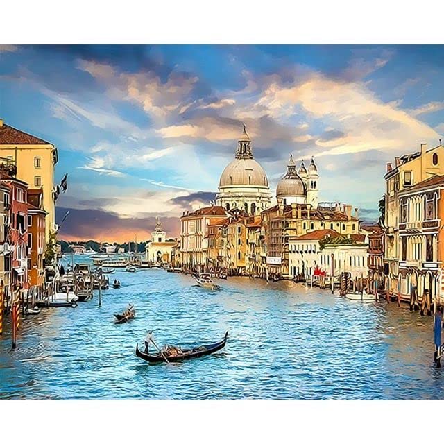 Painting by Numbers for Adults Seaside Town DIY Handpainted Kits Landscape Picture Coloring by Numbers Home Decor BC12 50x65cm no Frame
