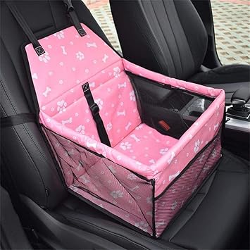 KUTKUT Pet Car Booster Seat Travel Carrier Cage, Oxford Breathable Folding Soft Washable Travel Bags with Seat Belt for Dogs Cats or Other Small Pet (Pink, Size: 40 x 34 x 25cm)