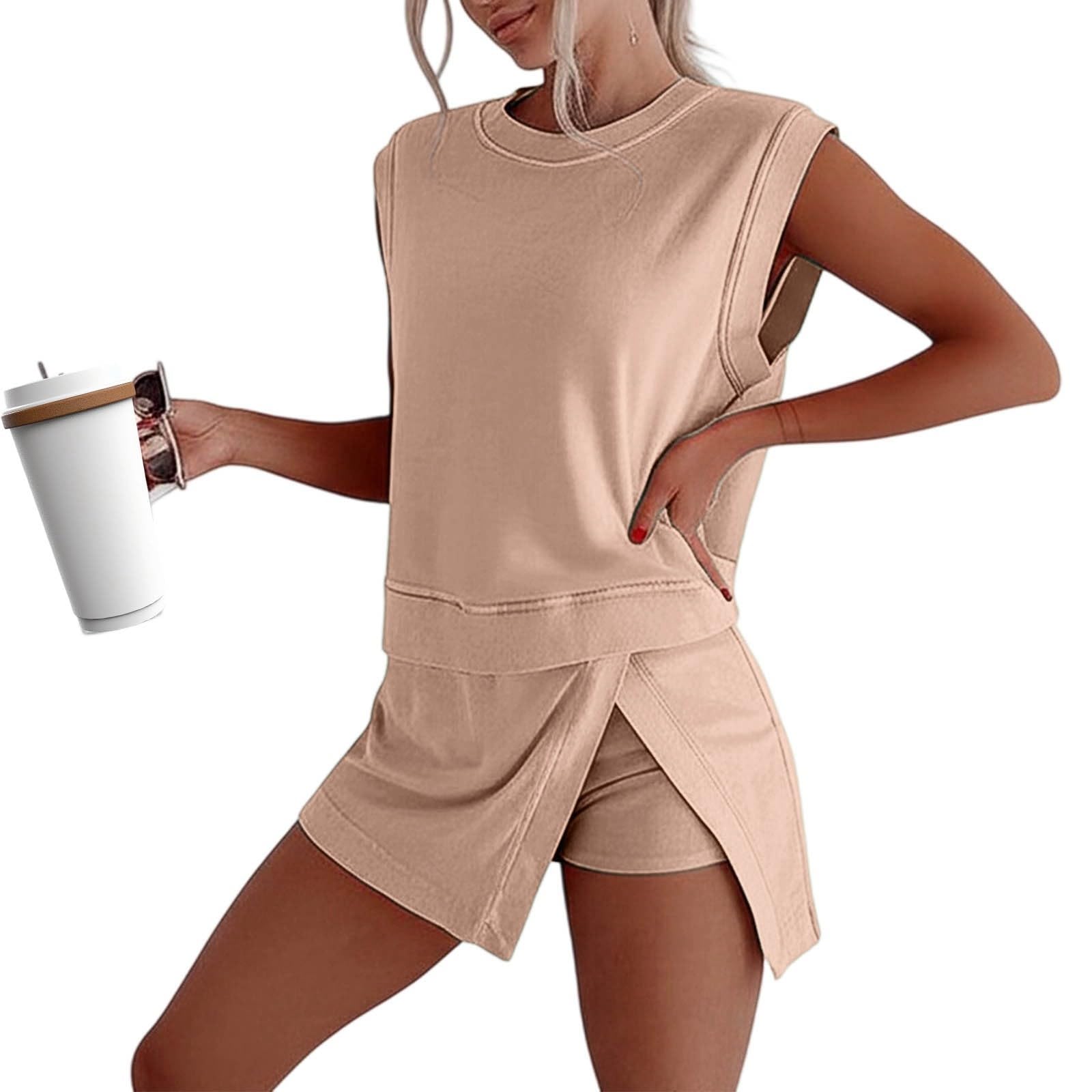 Generisch 2026 nuevos pantalones cortos de verano sin mangas para mujer, traje casual para uso diario, vacaciones, color puro, cómodo y elegante