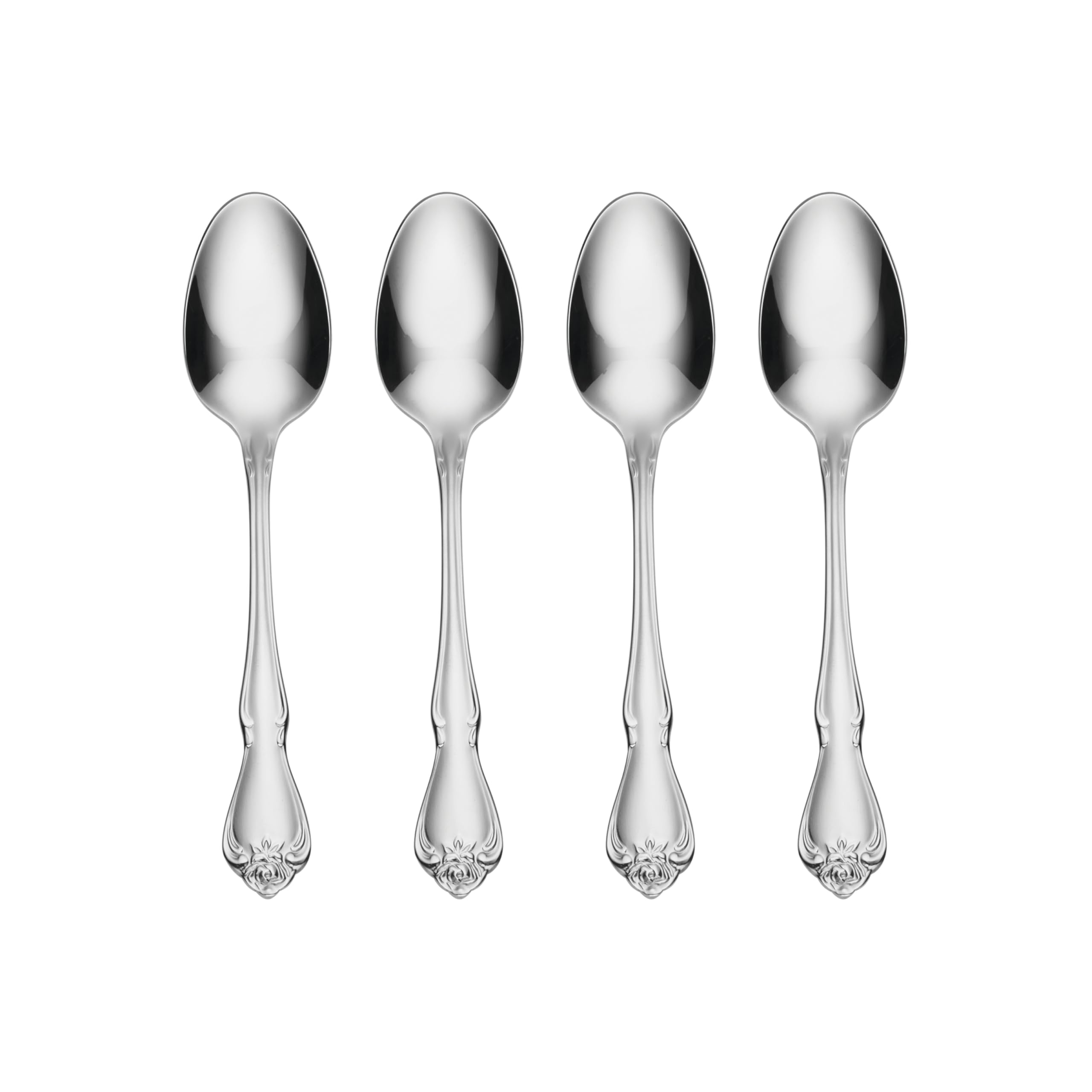 Oneida Silverware Set, True Rose Everyday Flatware Teaspoons Set, Service For 4, 18/0 Stainless Steel, 5.97 x 1.26-Inch, Dishwasher Safe, Mirror Finish, Utensils Set, Tea spoon (Silver, 4 Piece)