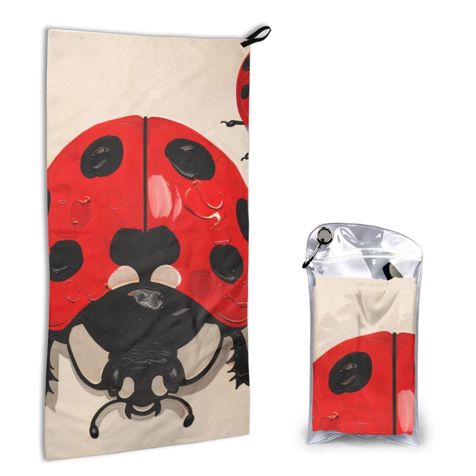 BWWHCCTI Quick Dry Hand Towel With Bag - Ladybug Print Printed Super Absorbent Face Cloth Microfiber Travel Sports Towels 40x80cm