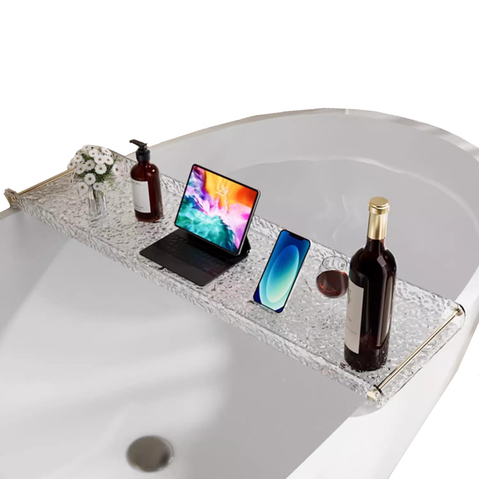 MYUYEE Acrylic Bathtub Tray Caddy Shelf Organizer For Bathroom Shower Storage Rack With Tablet Holder Decorative Bridge Shelf Table For Bath Tub 90Cm Size (90Cm)