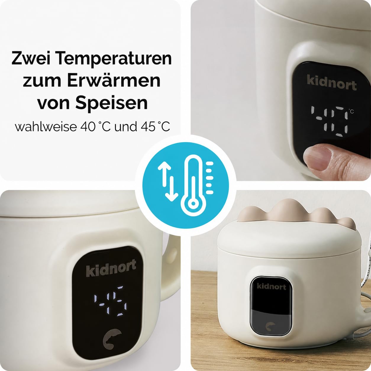 Vennlig Mobiler Babykostwärmer 400 ml mit Akku kabellos für unterwegs 40 und 45 Grad Display 4500 mAh 70 Grad Pflegeprogramm für Babybrei Mahlzeiten und Getränke Beige