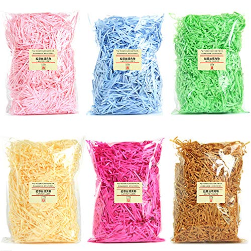 Lot de 600 g de papier raphia déchiqueté - Confettis froissés pour remplissage de panier cadeau - Multicolore