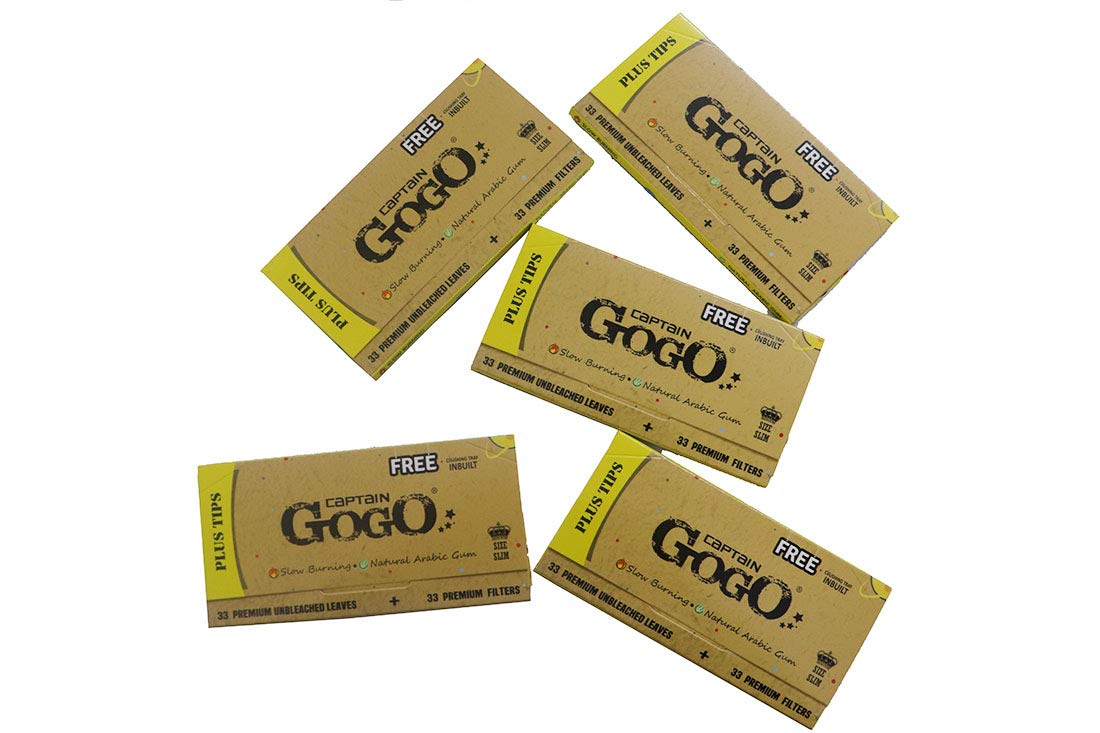 Green Apple Inc Premium Natural Arabic Slow Burning Ultra Slim Brown Gogo Paper with Crushing Tray (Set of 5)