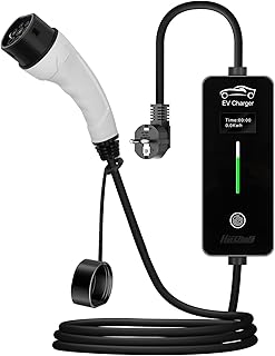 Tragbare E-Auto-Ladepistole - 16A Einstellbarer Strom, 5M Kabel, IP54/IP55 Schutz, mit Display, Typ F Stecker (Schuko)