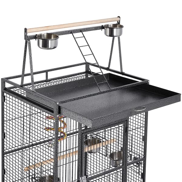 Abician Grande Cage Oiseaux Volière avec Pied sur Roulette 81 x 76 x 174 cm Noir