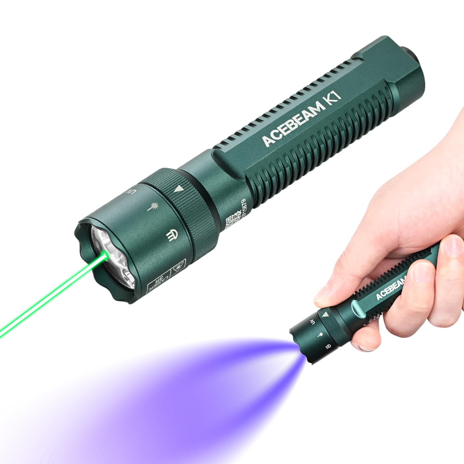 ACEBEAM K1 EDC AA Flashlight with Green Laser Pointer, UV and White LED Combo, 1000 High Lumens Pocket Flashlight, Triple Sources Super Bright Small Flash Light for Emergency,Camping,Home