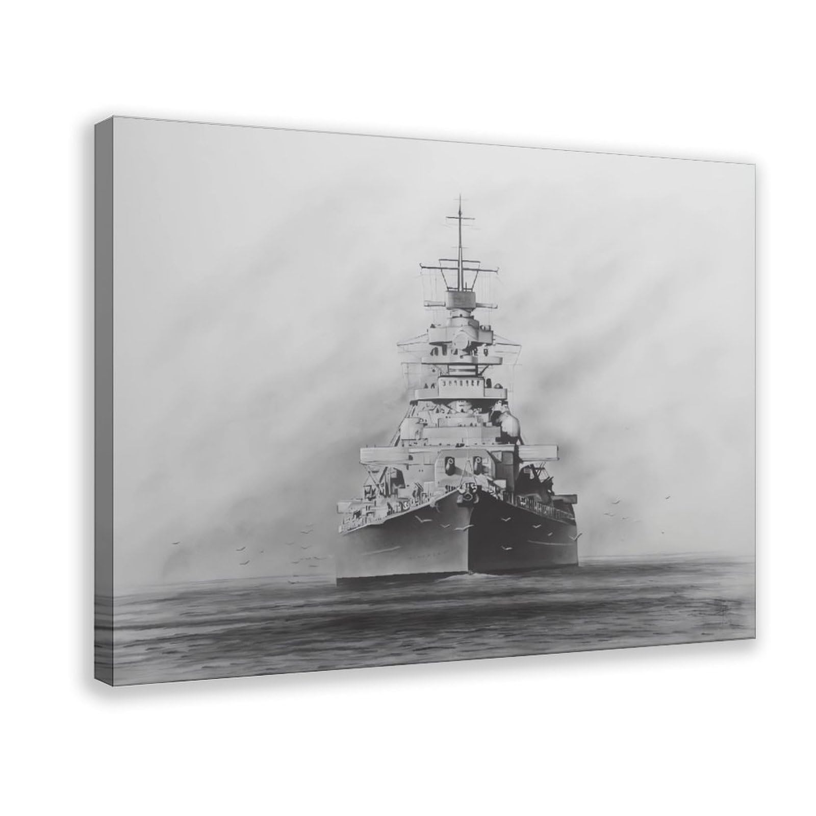 Qnvjqkdsi Frame Battleship Bismarck Black And White Art Canvas Poster Bedroom Decor Landscape Office Room Decor Gift 24" L X 36" W