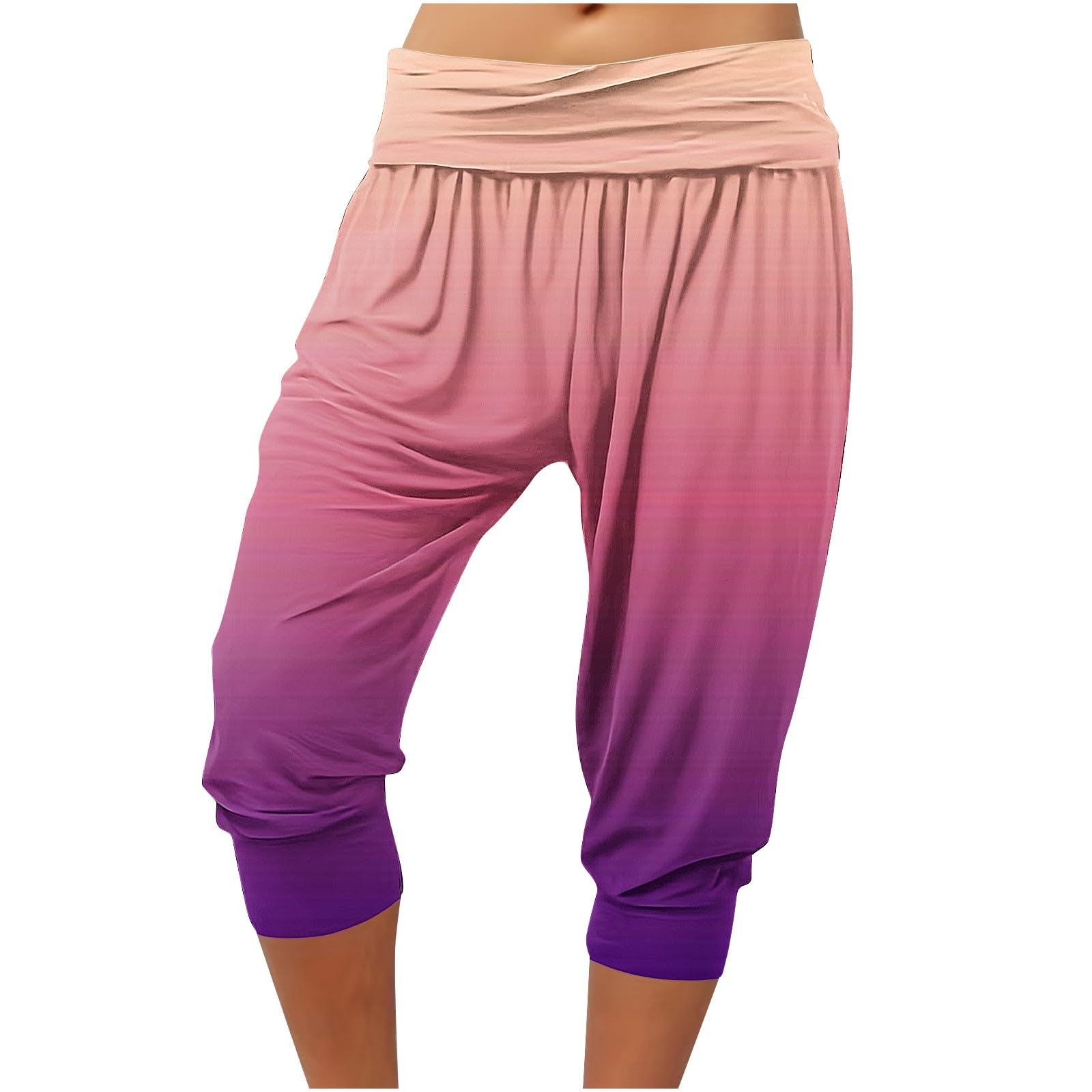 XUNRYAN Women's Capri Pants Cropped Joggers with Pockets Workout Sweatpants Athletic Boho Palazzo Trousers Bermuda Shorts