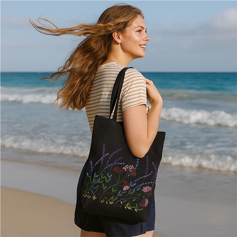 HAPPOW Canvas tas, borduurset voor volwassenen, borduurset inclusief handleiding, borduurframe, naalden en draden, borduurset voor beginners, doe-het-zelf borduurset tas voor individuele vormgeving