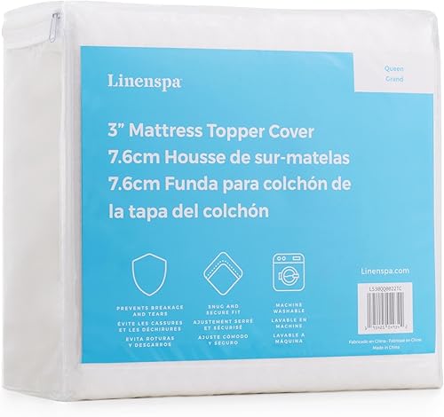 Linenspa Cubrecolchón de espuma viscoelástica de 3pulgadas, mantiene la cubierta limpia y segura, lavable a máquina, antideslizante, transpirable