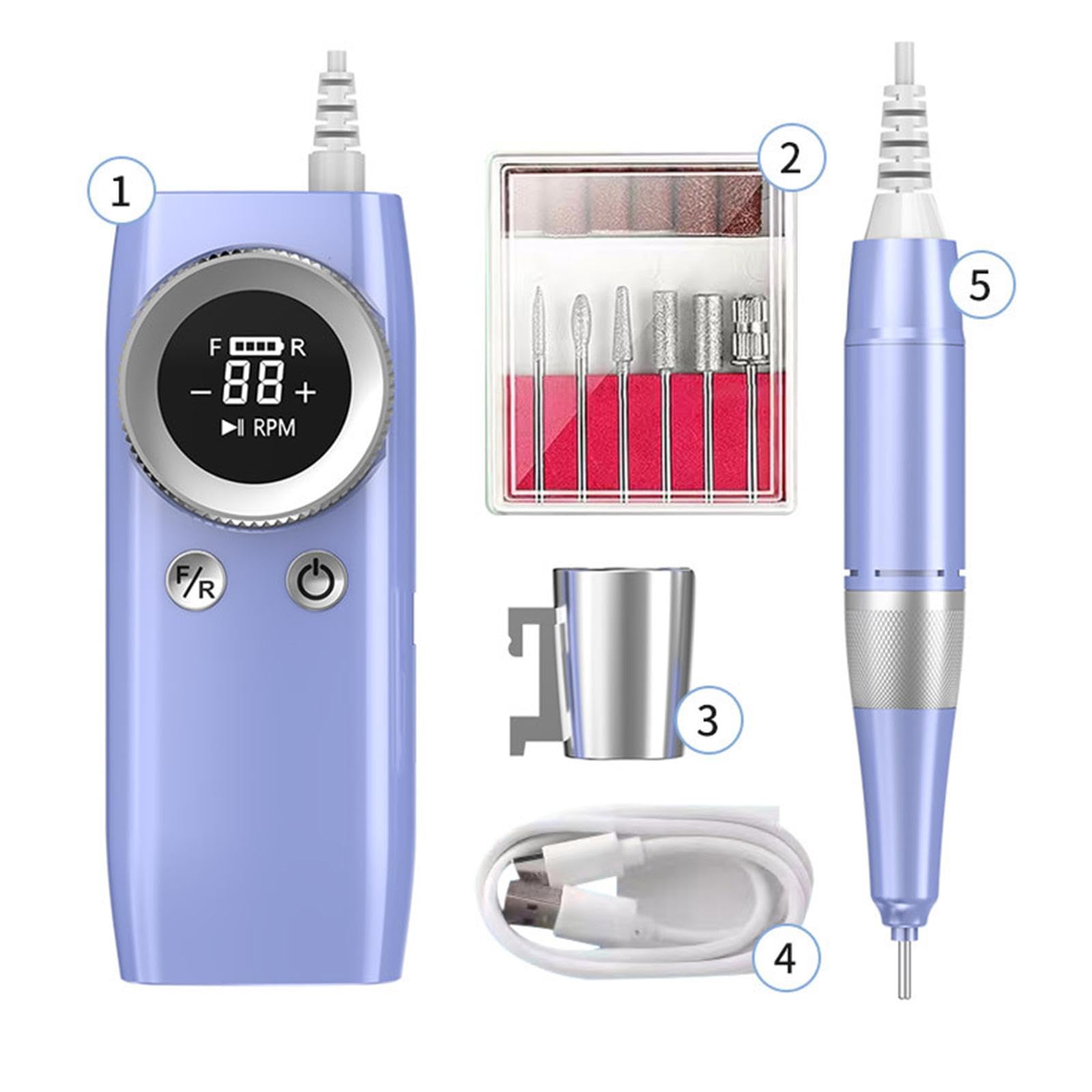 Lima de Uñas Portátil, Lima de Uñas Eléctrica, Lijadora de Uñas para El Hogar, Violeta
