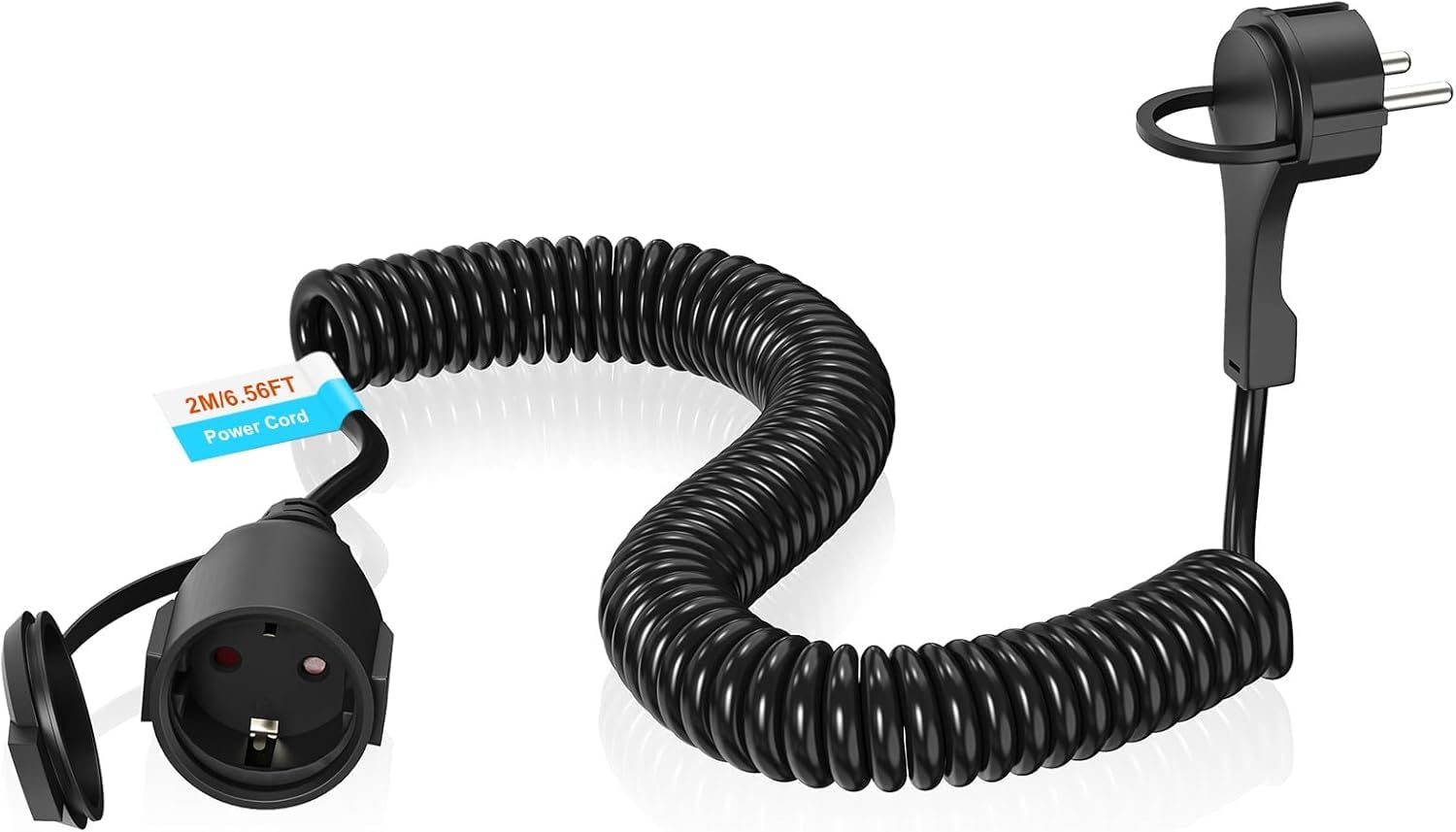 HITRENDS Cable alargador en espiral, cable de extensión de 10 m, cable en espiral de protección de contacto, extensible de 10 m Max, 3 x 1,0 mm², IP44, cable en espiral para familia, uso comercial