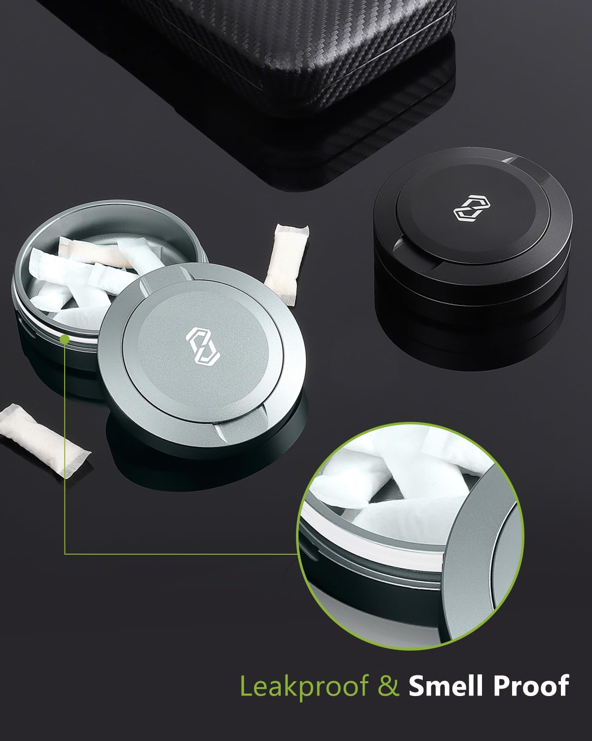 OZCHIN Metal Can for ZYN for Snus - 2 Cans - Portable Airtight Aluminum Odorless Container Odor Proof Screw-Top Lid Lock Smell Proof Multipurpose Storage Container for Spices, Coffee & Teas