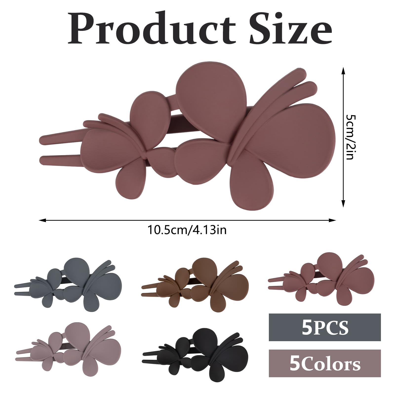 5pcs Double Butterfly Hair Clips Crocodile Clips Hair Large Butterfly Hair Clips Women's Matt Duck Beak Hair Clip Crocodile Hair Pin for Women and Girls - Image 2