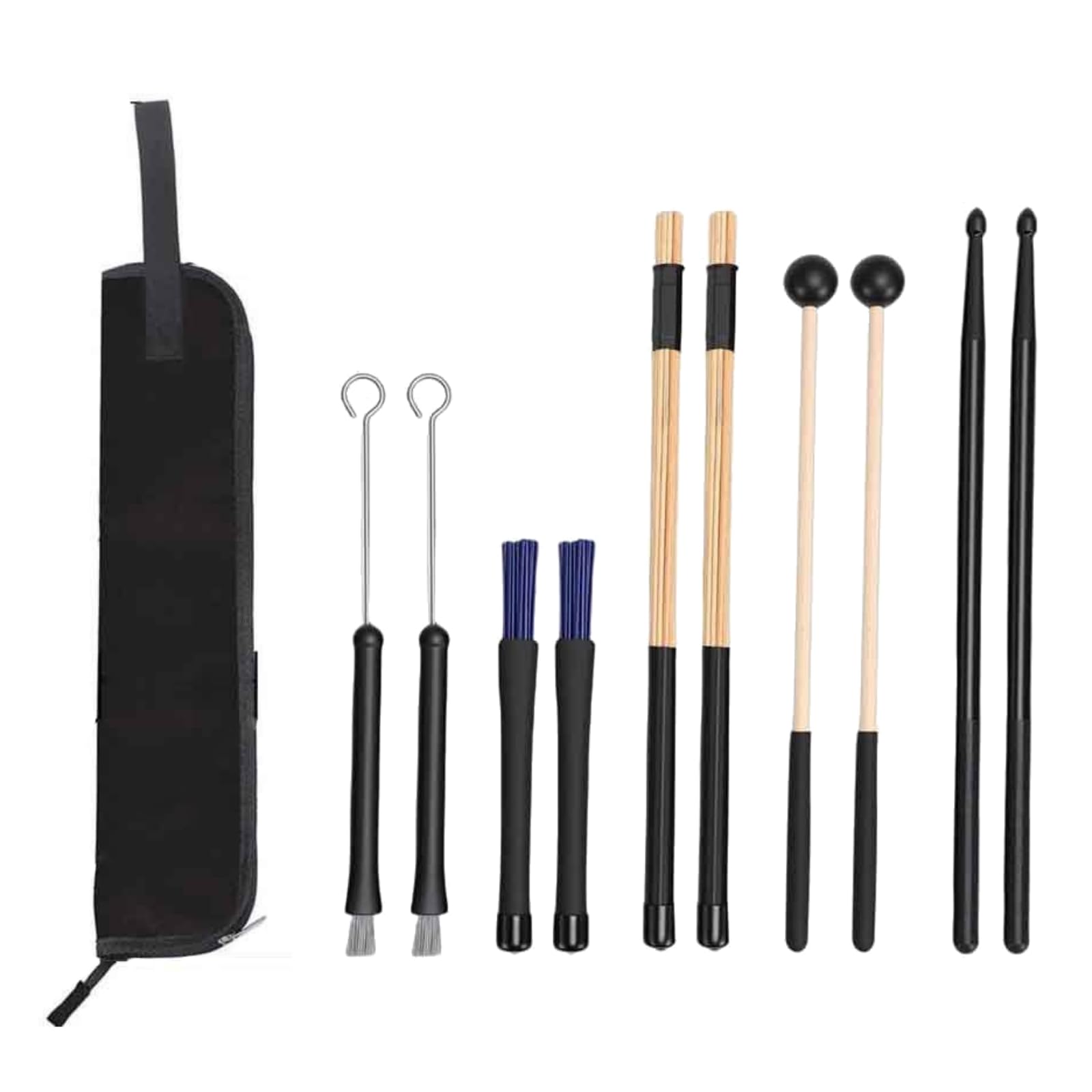 TISHITA Drumstick Bundle Kit Percussioni Bacchette Spazzole Bundle Mallet con Custodia Protezione da Polvere E Graffi Adatto a Studio Prove Trasporti