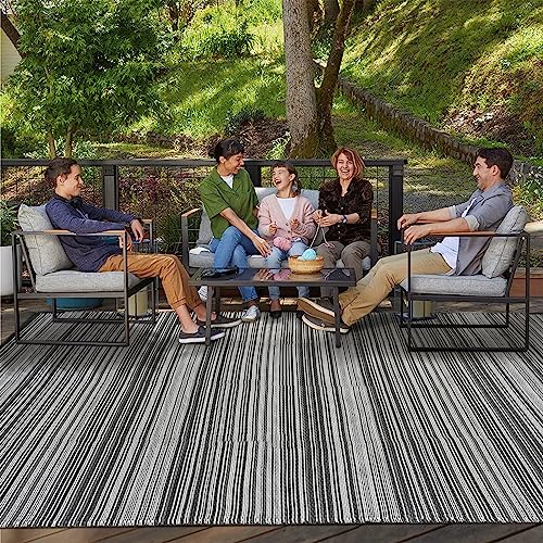 OMERAI Outdoor Teppich Wetterfest Balkon Teppich 120X180cm Plastik Terrasse Teppich Schwarz Camping...