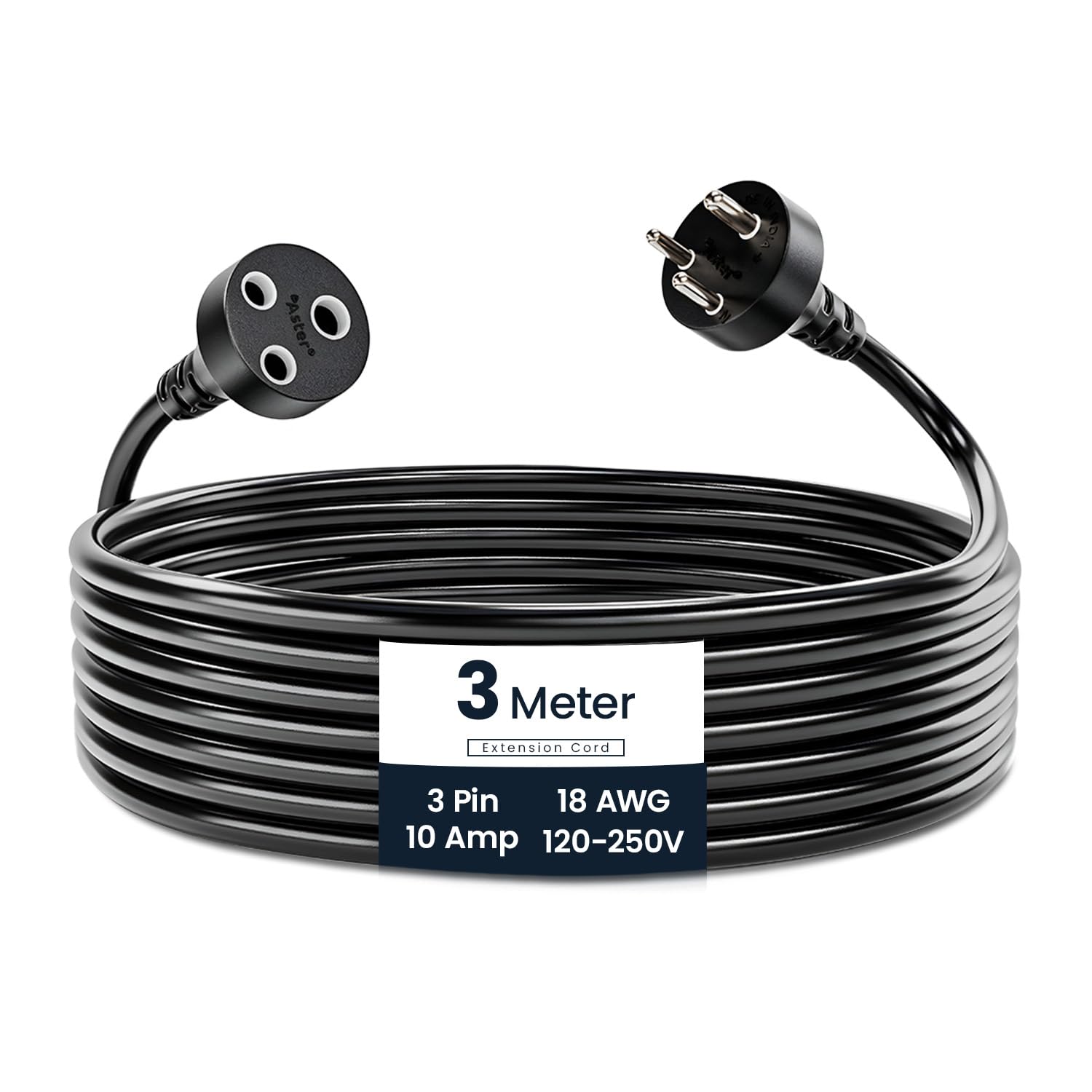 Aster Single Outlet Socket Extension Board - 10A Expandable Electric Extension with 3M Heavy Duty Long Wire Cord for Indoor Outdoor Use (Black) (3 Meter)