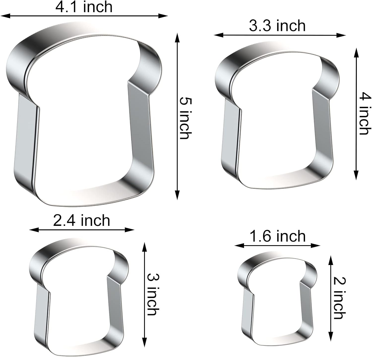Slice of Bread Cookie Cutter Set - 5", 4", 3", 2" - 4 Piece Toast Food Cookie Cutters Shapes - Stainless Steel