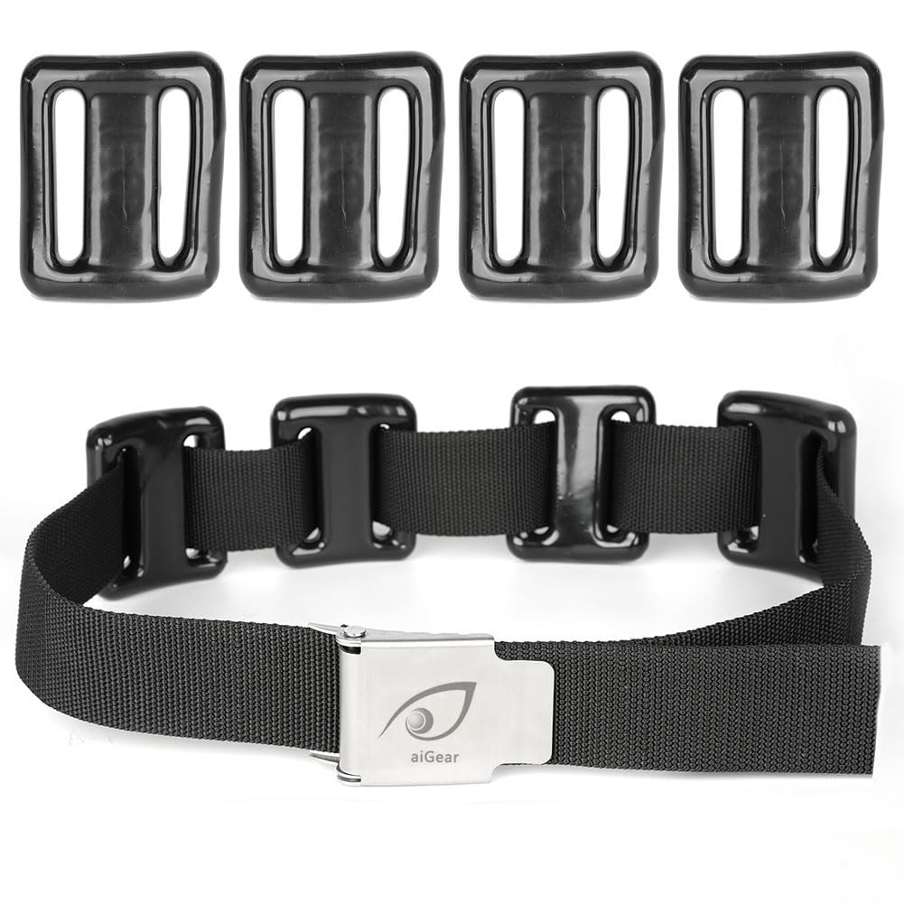 aiGear Dive Belt with Weights, 4 Pcs 2.2lb Coated Lead Diving Weights, Freediving Dive Diving Accessories, 32