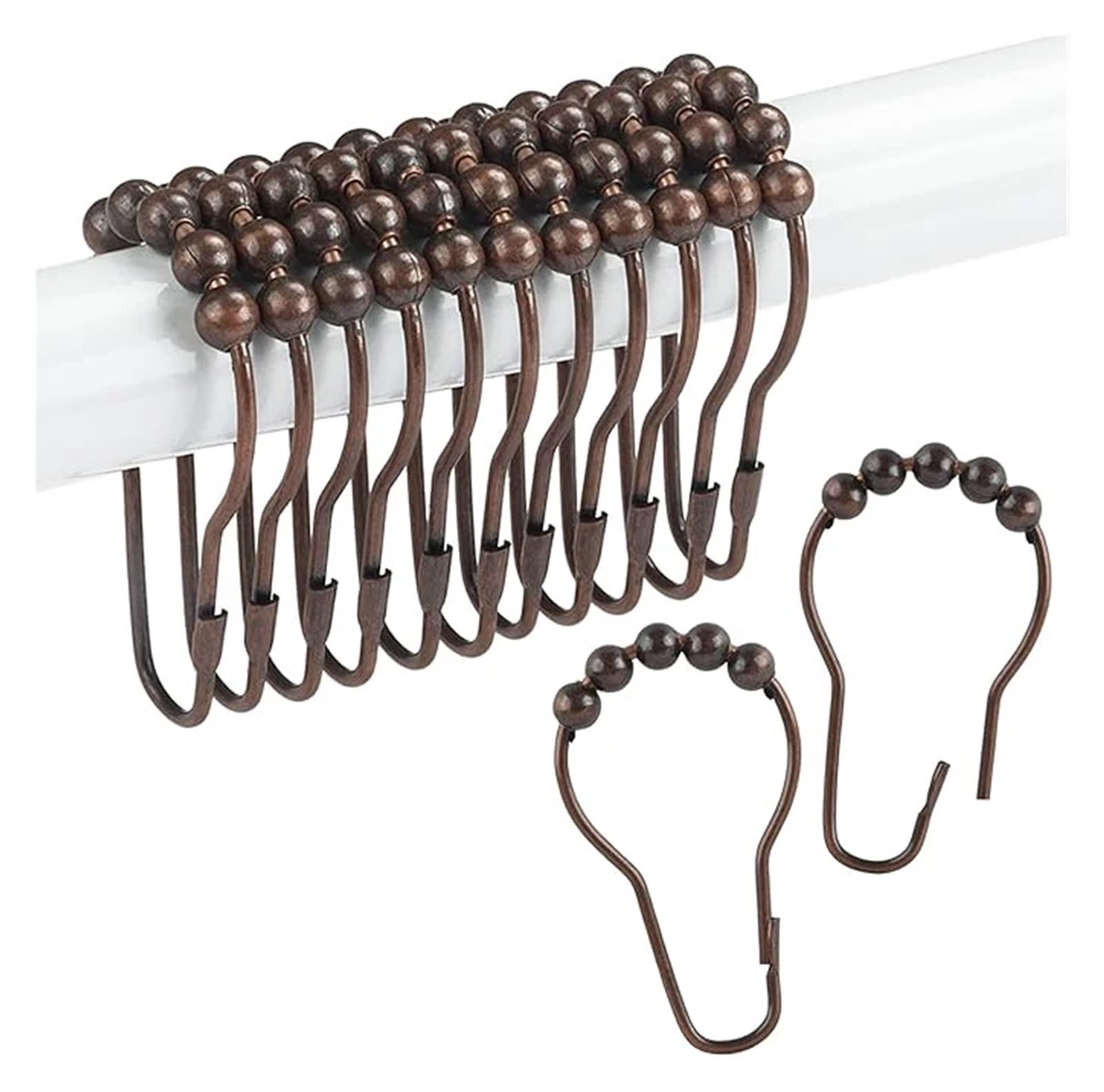 curtain hooks 12Pcs/Set Shower Curtain Hooks Bathroom Pole Lifting Ring Gourd Shaped 5 Bead Buckles for home(Cyan antique 12Pcs)