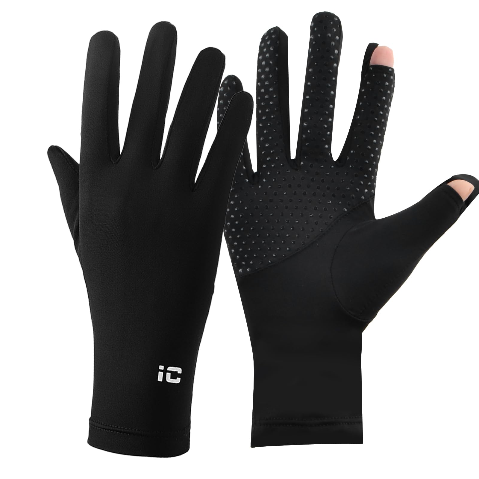 Gants de Protection Solaire, Gants de Soie glacée antidérapants Respirant, Ultra Mince Gant Anti UV Femme pour randonnée Cyclisme Golf Conduite pêche Les activités de Plein air, Noir