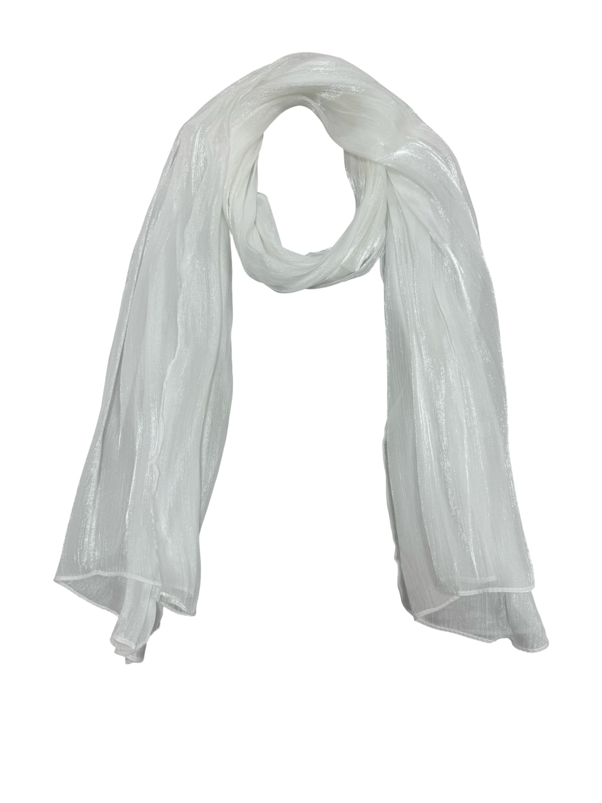 World of Shawls Women’s Pleated Organza Crepe Scarf with Sheen 70x180cm | Elegant Lightweight Wrap for Party, Wedding & Evening Wear – Shiny Hijab & Shawl (White)