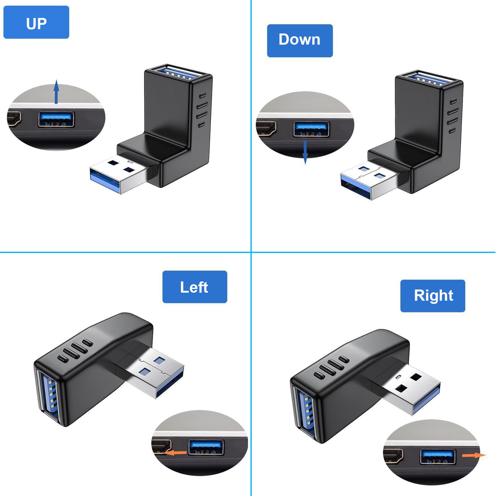 Adattatore Angolato Orizzontale A 90&ordm; USB-C 3.0 (da C Maschio A C Femmina